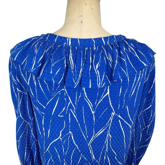 Vintage Adele Simpson Women Silk Midi Dress Medium Royal Blue Long Sleeve Ruffle - Picture 6 of 14